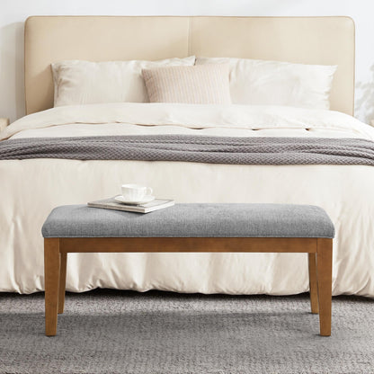 Banc d'entrée recouvert de tissu, banc de chambre à coucher pour le pied du lit, beige, en bois massif, 44 pouces