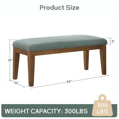 Banc d'entrée recouvert de tissu, banc de chambre à coucher pour le pied du lit, beige, en bois massif, 44 pouces
