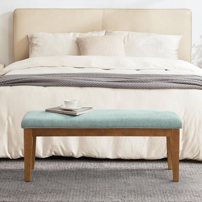 Banc d'entrée recouvert de tissu, banc de chambre à coucher pour le pied du lit, beige, en bois massif, 44 pouces