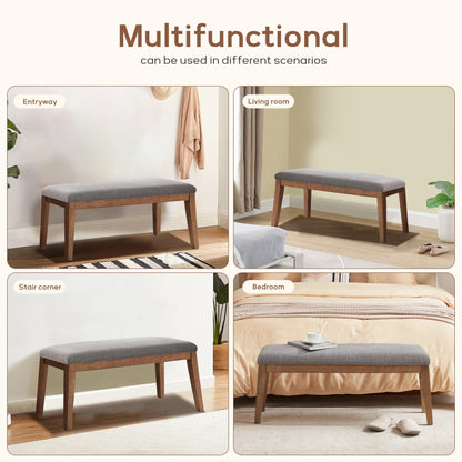Banc d'entrée recouvert de tissu, banc de chambre à coucher pour le pied du lit, beige, en bois massif, 44 pouces