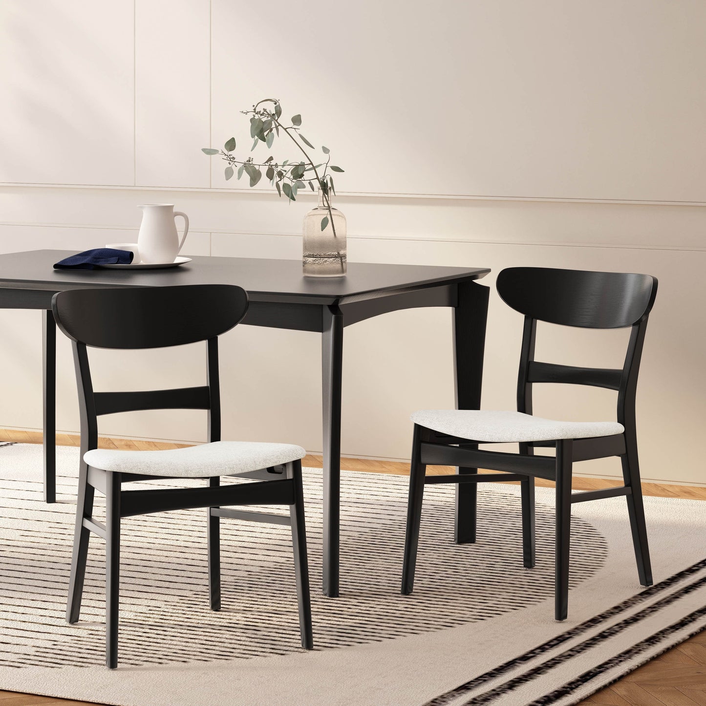 Chaise de salle à manger Abrielle en bois d'hévéa rembourrée, style moderne du milieu du siècle (lot de 2) par Christopher Knight Home