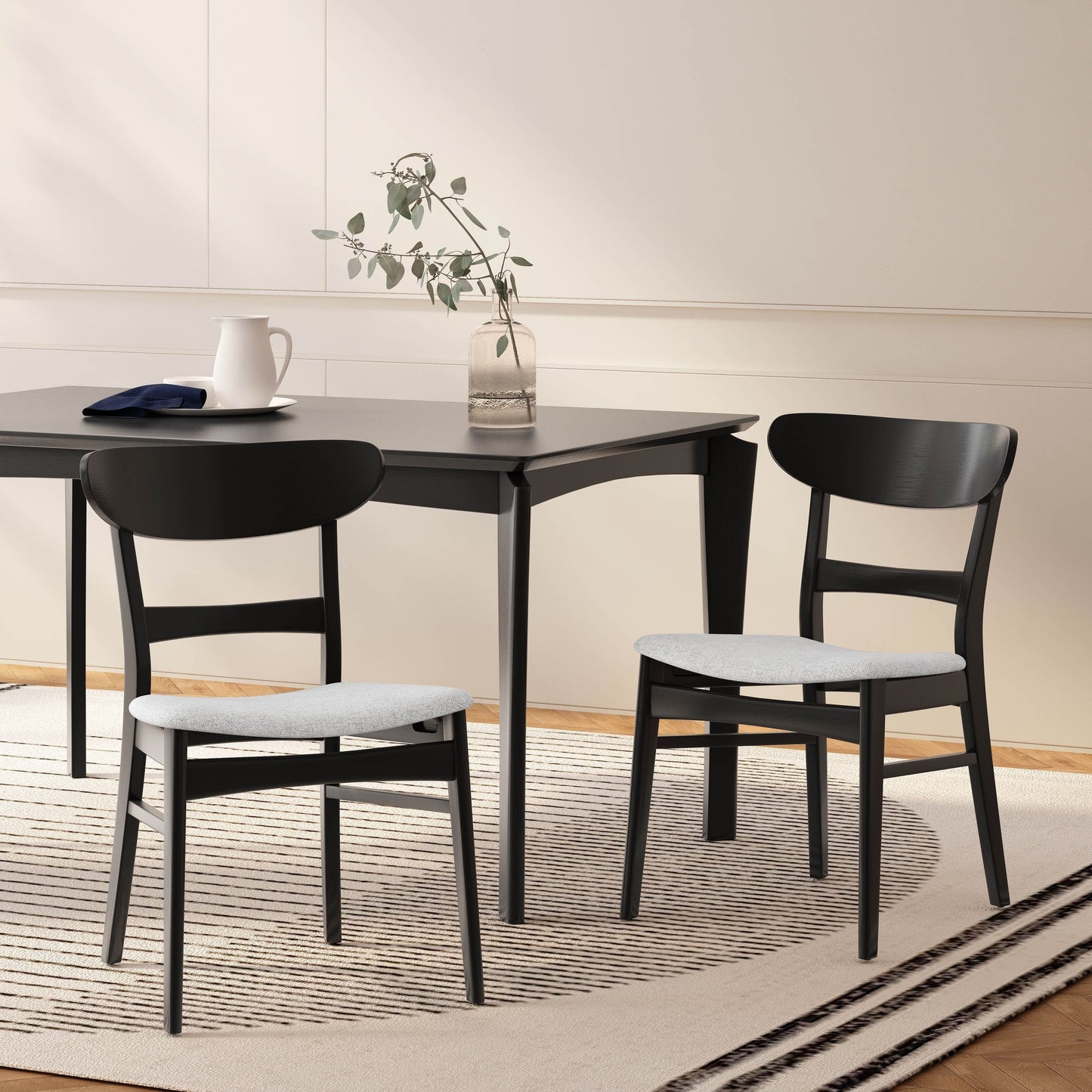 Chaise de salle à manger Abrielle en bois d'hévéa rembourrée, style moderne du milieu du siècle (lot de 2) par Christopher Knight Home