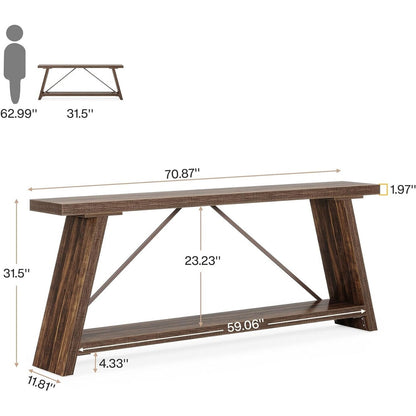 Table console de canapé en bois rustique de 180 cm de long avec étagère de rangement
