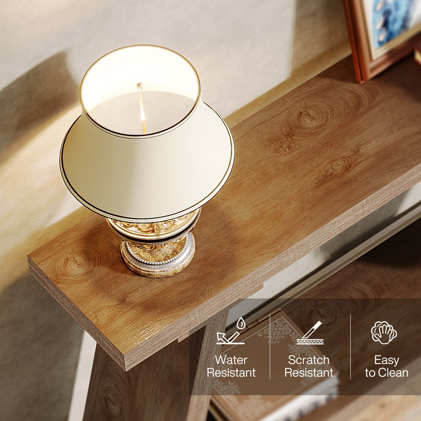 Table console de canapé en bois rustique de 180 cm de long avec étagère de rangement