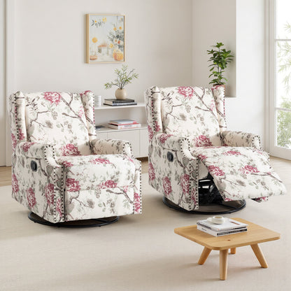 Lot de 2 chaises inclinables à bascule pivotantes à commande manuelle avec dossier inclinable, motif, 73,7 cm de largeur.