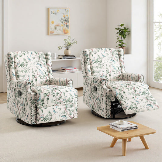 Lot de 2 chaises inclinables à bascule pivotantes à commande manuelle avec dossier inclinable, motif, 73,7 cm de largeur.