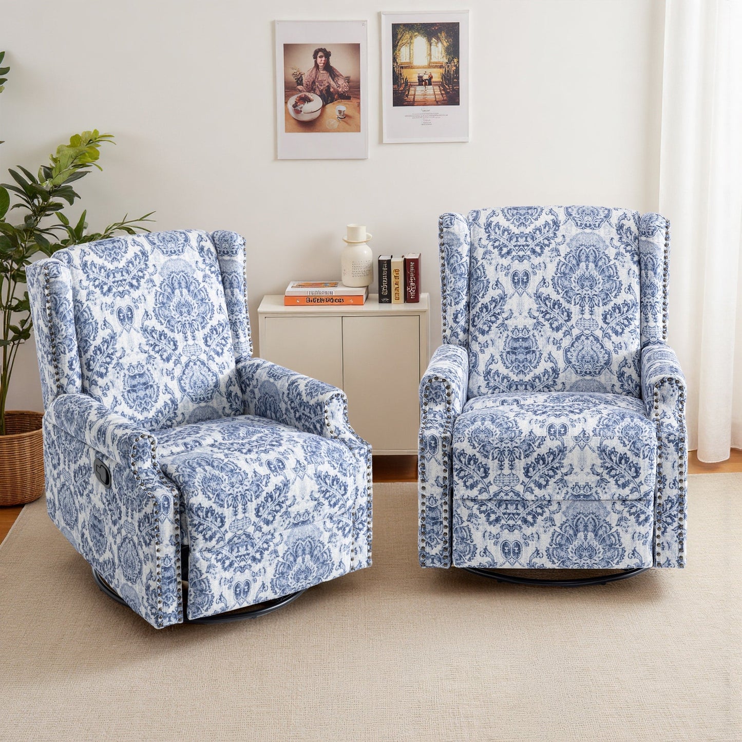 Lot de 2 chaises inclinables à bascule pivotantes à commande manuelle avec dossier inclinable, motif, 73,7 cm de largeur.