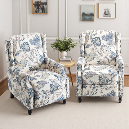 Lot de 2 chaises inclinables à dossier manuel à motif floral vintage, 73,6 cm de largeur.