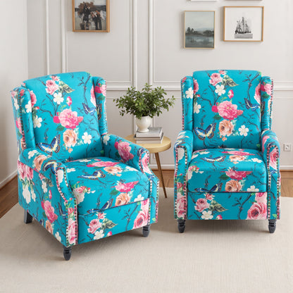 Lot de 2 chaises inclinables à dossier manuel à motif floral vintage, 73,6 cm de largeur.