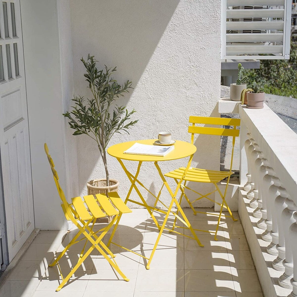 Ensemble de bistro pliable en métal 3 pièces, ensemble de conversation résistant aux intempéries pour l'intérieur et l'extérieur, pour patio, jardin, cour.
