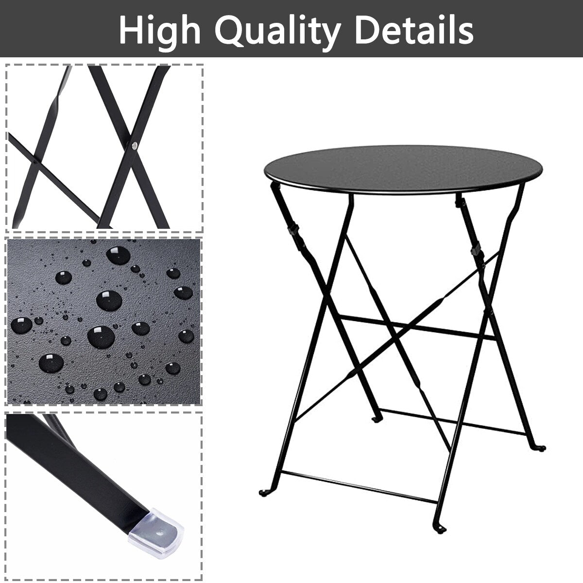 Ensemble de bistro pliable en métal 3 pièces, ensemble de conversation résistant aux intempéries pour l'intérieur et l'extérieur, pour patio, jardin, cour.