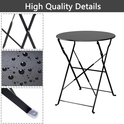 Ensemble de bistro pliable en métal 3 pièces, ensemble de conversation résistant aux intempéries pour l'intérieur et l'extérieur, pour patio, jardin, cour.