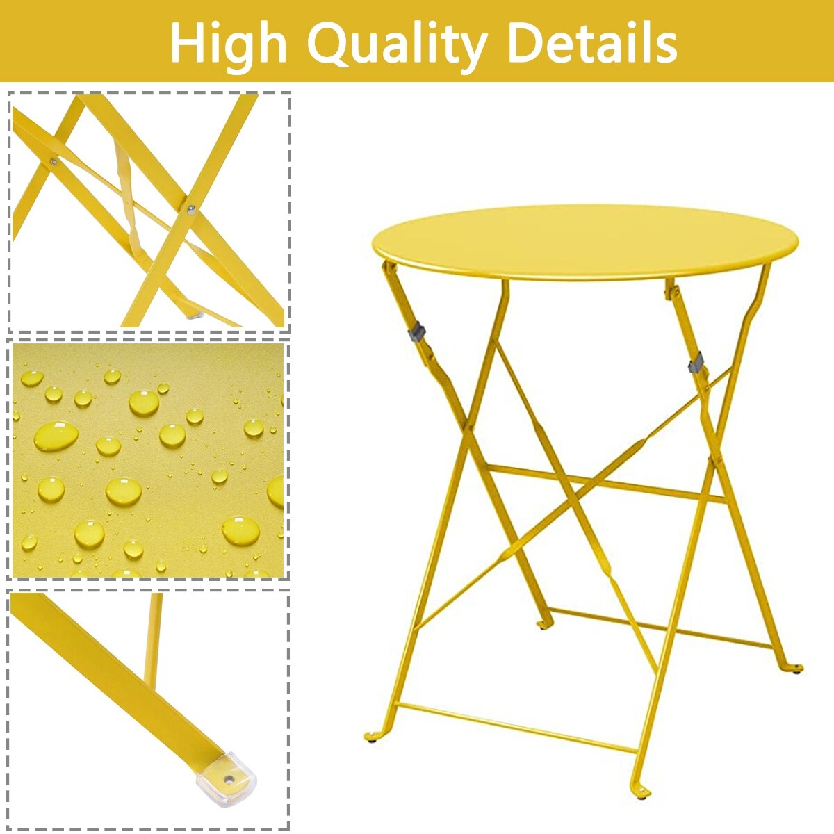 Ensemble de bistro pliable en métal 3 pièces, ensemble de conversation résistant aux intempéries pour l'intérieur et l'extérieur, pour patio, jardin, cour.