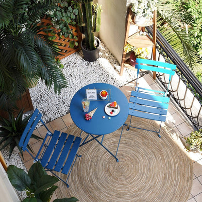 Ensemble de bistro pliable en métal 3 pièces, ensemble de conversation résistant aux intempéries pour l'intérieur et l'extérieur, pour patio, jardin, cour.