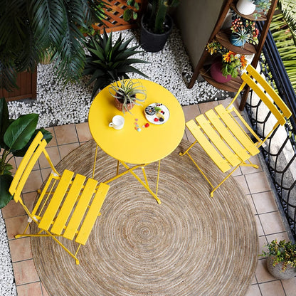 Ensemble de bistro pliable en métal 3 pièces, ensemble de conversation résistant aux intempéries pour l'intérieur et l'extérieur, pour patio, jardin, cour.