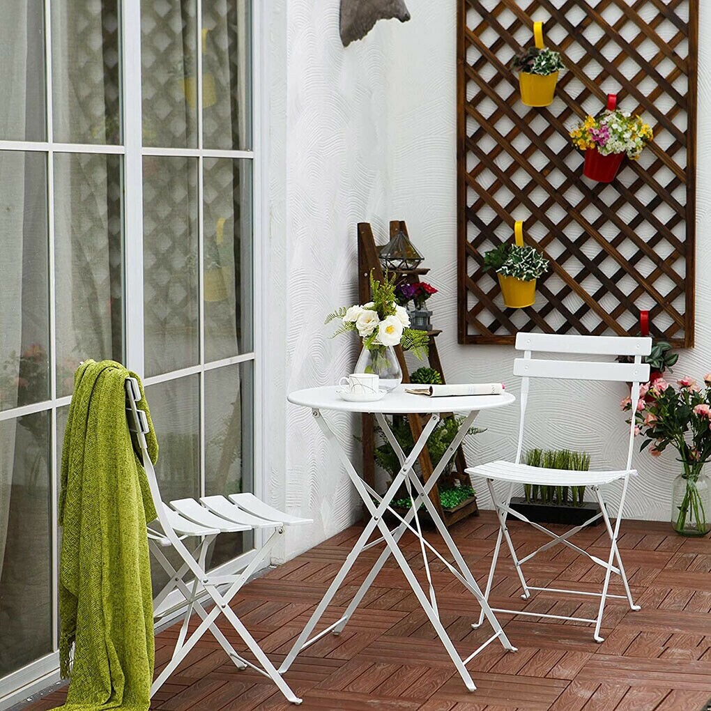 Ensemble de bistro pliable en métal 3 pièces, ensemble de conversation résistant aux intempéries pour l'intérieur et l'extérieur, pour patio, jardin, cour.