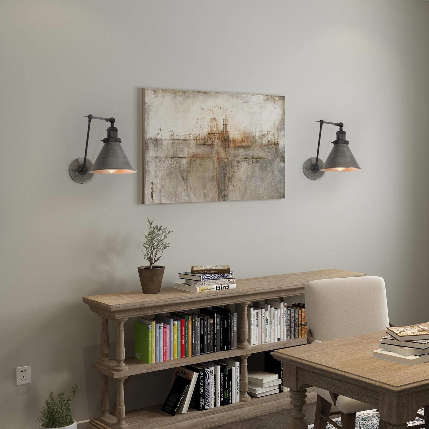 Ensemble de 2 appliques murales modernes à bras oscillant réglable, à brancher ou à câbler.