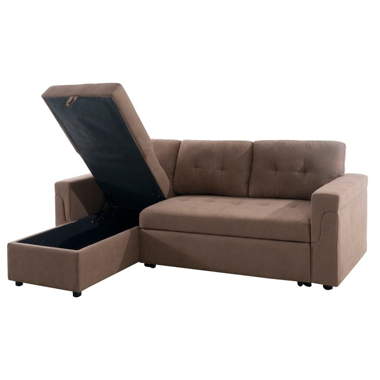 Canapé d'angle réversible avec lit escamotable, chaise longue avec rangement intégré, pieds robustes,