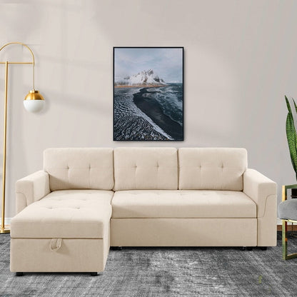 Canapé d'angle réversible avec lit escamotable, chaise longue avec rangement intégré, pieds robustes,