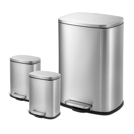 Qualiazero 13.2 GAL plus DEUX poubelles rectangulaires à pédale de 1.3 GAL - Pack familial