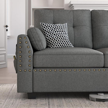 Canapé d'angle réversible, canapé en forme de L, canapé convertible, canapé 4 places, canapé d'angle pour appartement, gris foncé