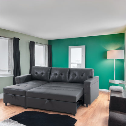 Canapé d'angle réversible avec lit escamotable, chaise longue avec rangement intégré, pieds robustes,