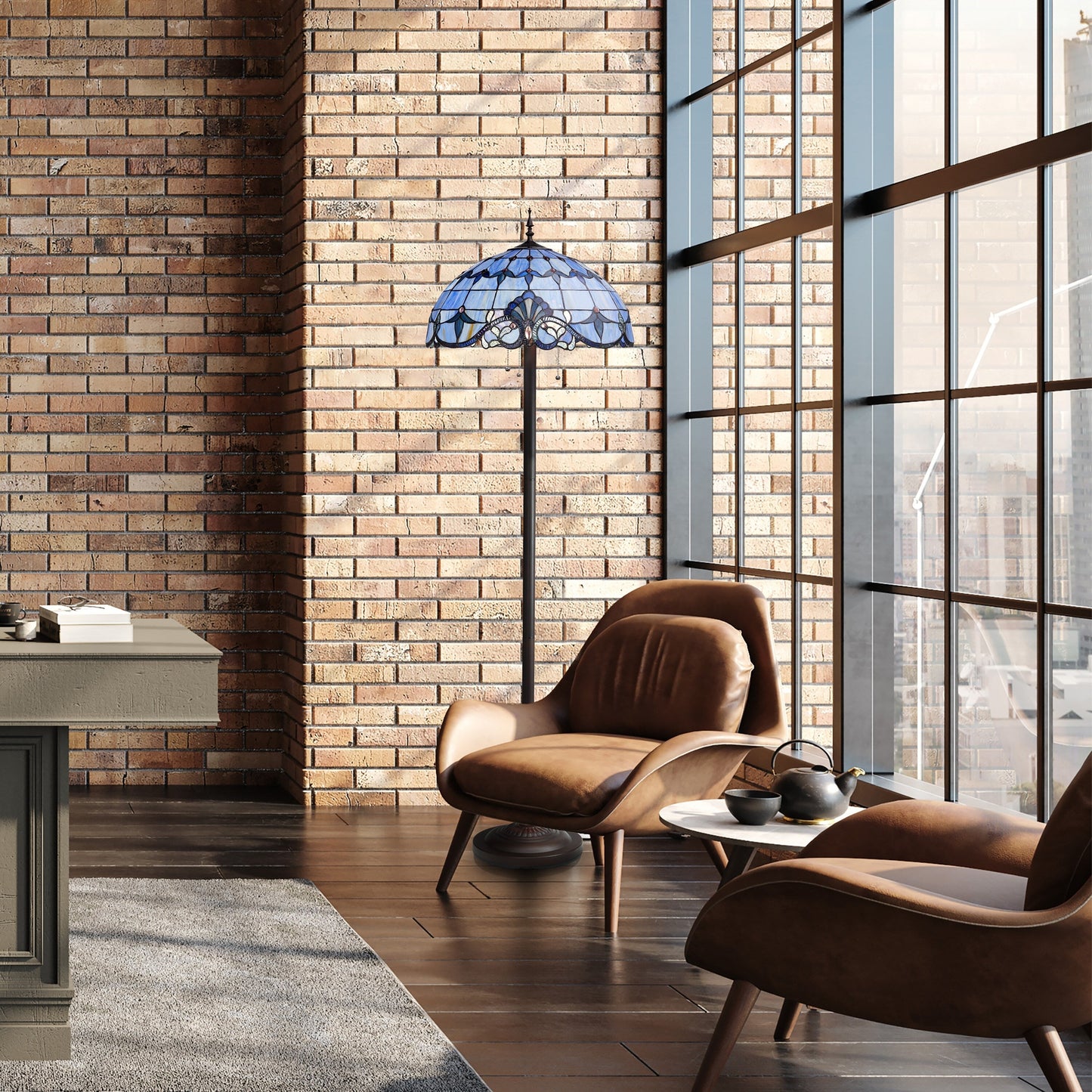 Lampe de sol River of Goods Allistar en verre teinté et résine, 3 lumières, 163 cm de haut - 51L x 51l x 163H