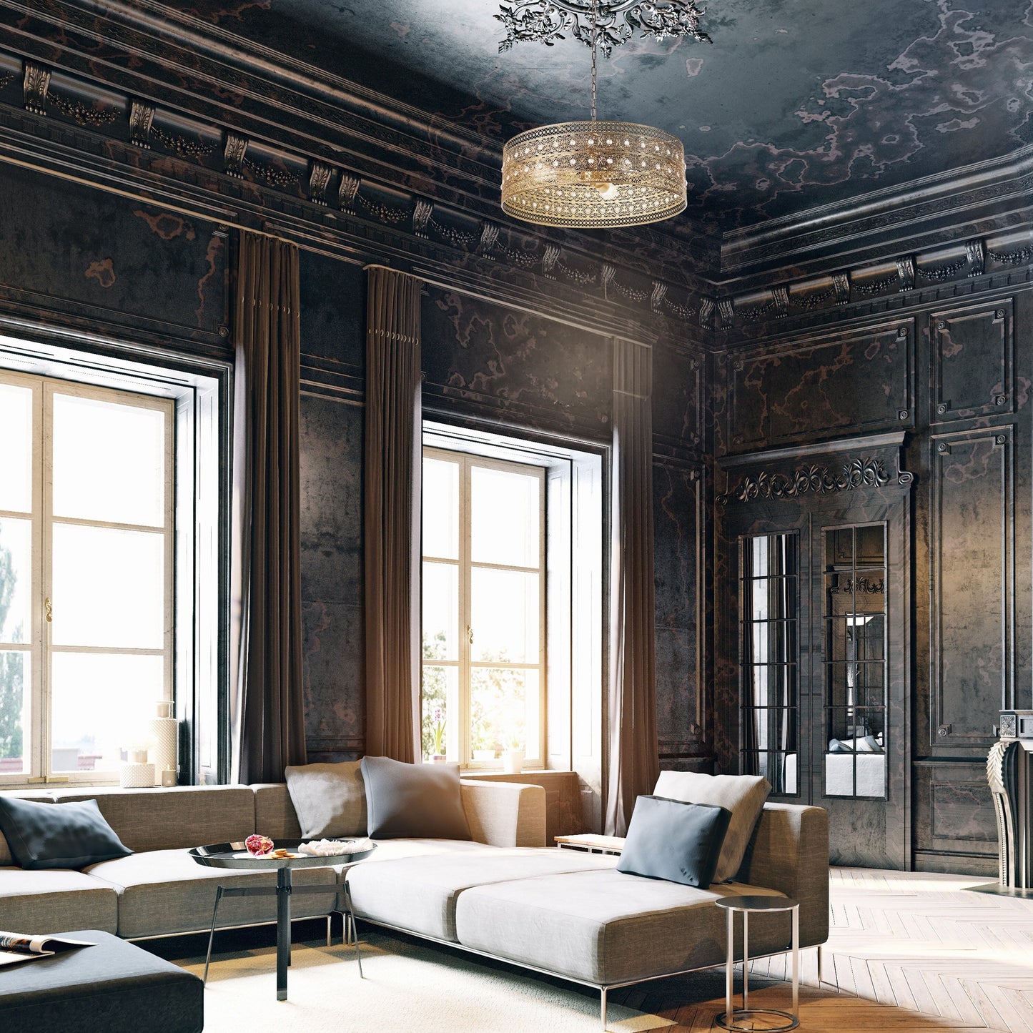 River of Goods Bryar Lustre en laiton et cristal à 3 lumières de 23,5 W - 23,5 x 23,5 x 61,5