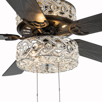 Ventilateur de plafond LED River of Goods Olivia, finition bronze huilé/cristal, 52 pouces - 52L x 52l x 18,25H - 52L x 52l x 18,25H