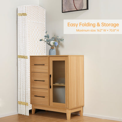 Paravent pliable, séparateur de pièce, hauteur 6 pieds, fibre tressée, écran de confidentialité autoportant