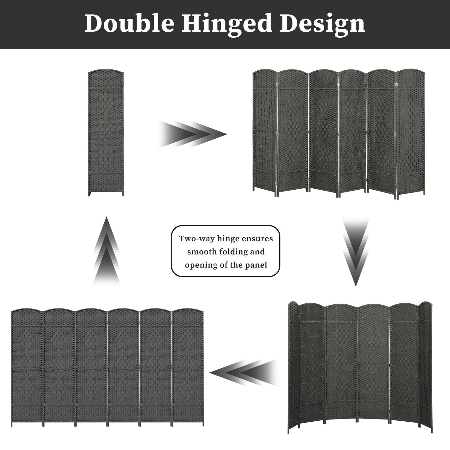 Paravent pliable, séparateur de pièce, hauteur 6 pieds, fibre tressée, écran de confidentialité autoportant