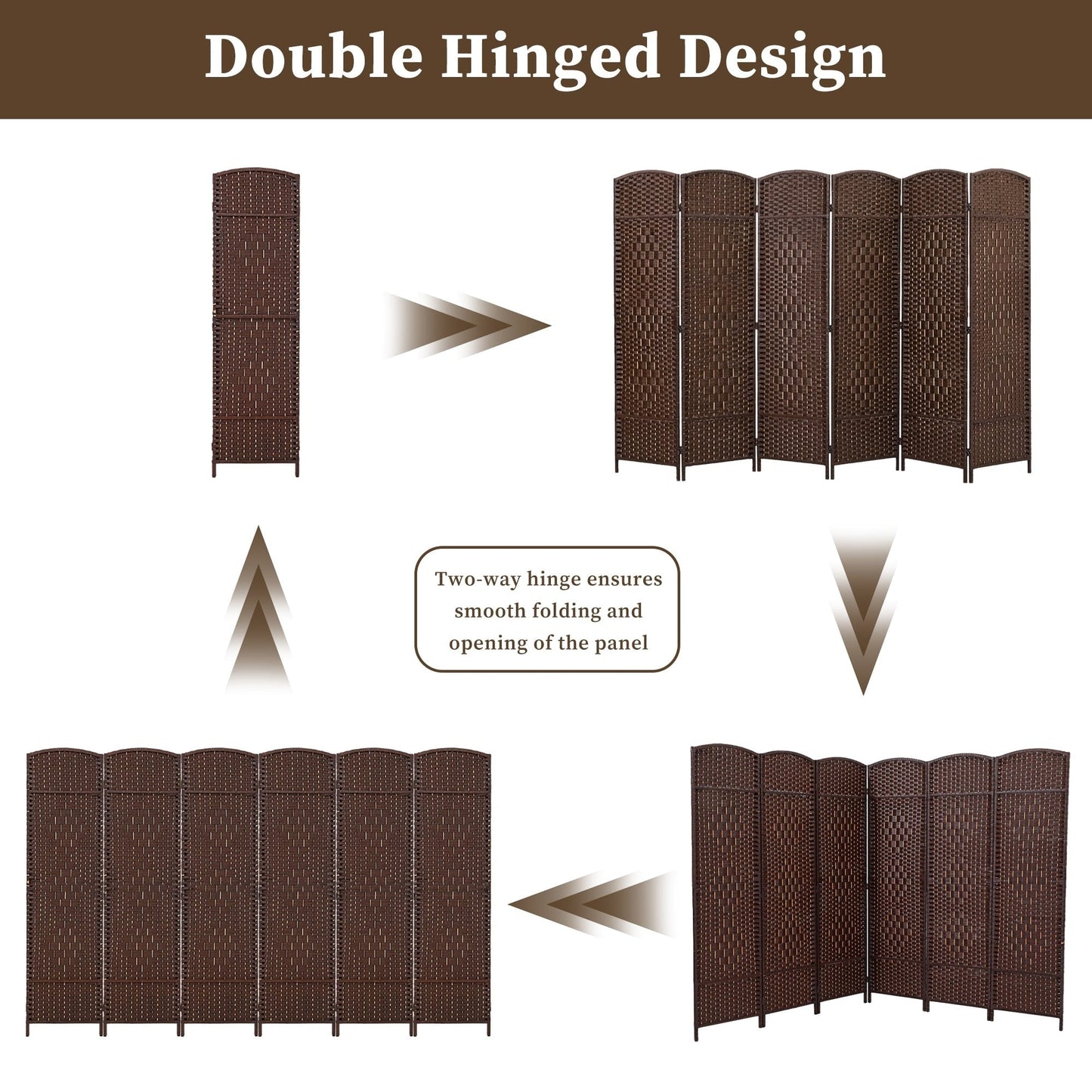 Paravent pliable, séparateur de pièce, hauteur 6 pieds, fibre tressée, écran de confidentialité autoportant