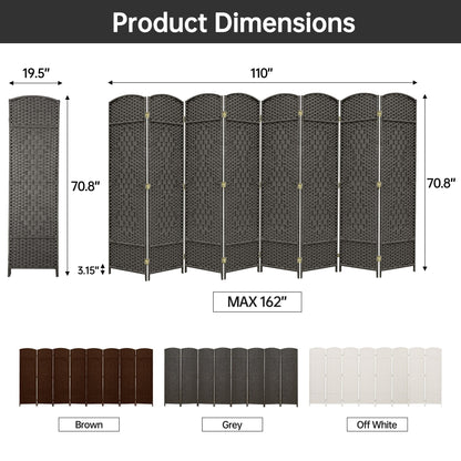 Paravent pliable, séparateur de pièce, hauteur 6 pieds, fibre tressée, écran de confidentialité autoportant