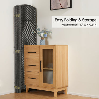 Paravent pliable, séparateur de pièce, hauteur 6 pieds, fibre tressée, écran de confidentialité autoportant