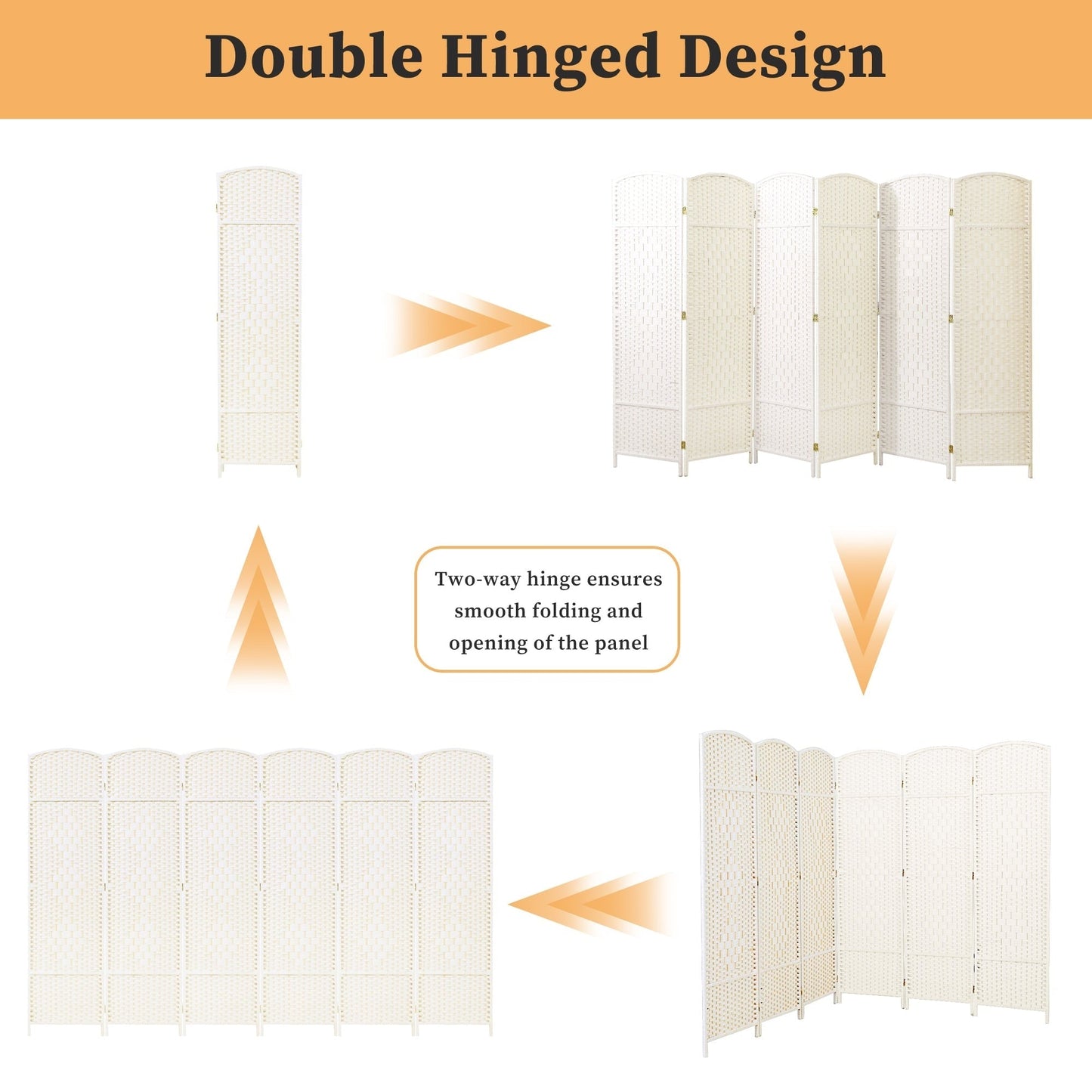 Paravent pliable, séparateur de pièce, hauteur 6 pieds, fibre tressée, écran de confidentialité autoportant