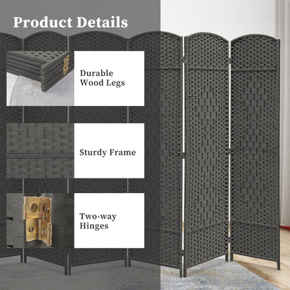 Paravent pliable, séparateur de pièce, hauteur 6 pieds, fibre tressée, écran de confidentialité autoportant