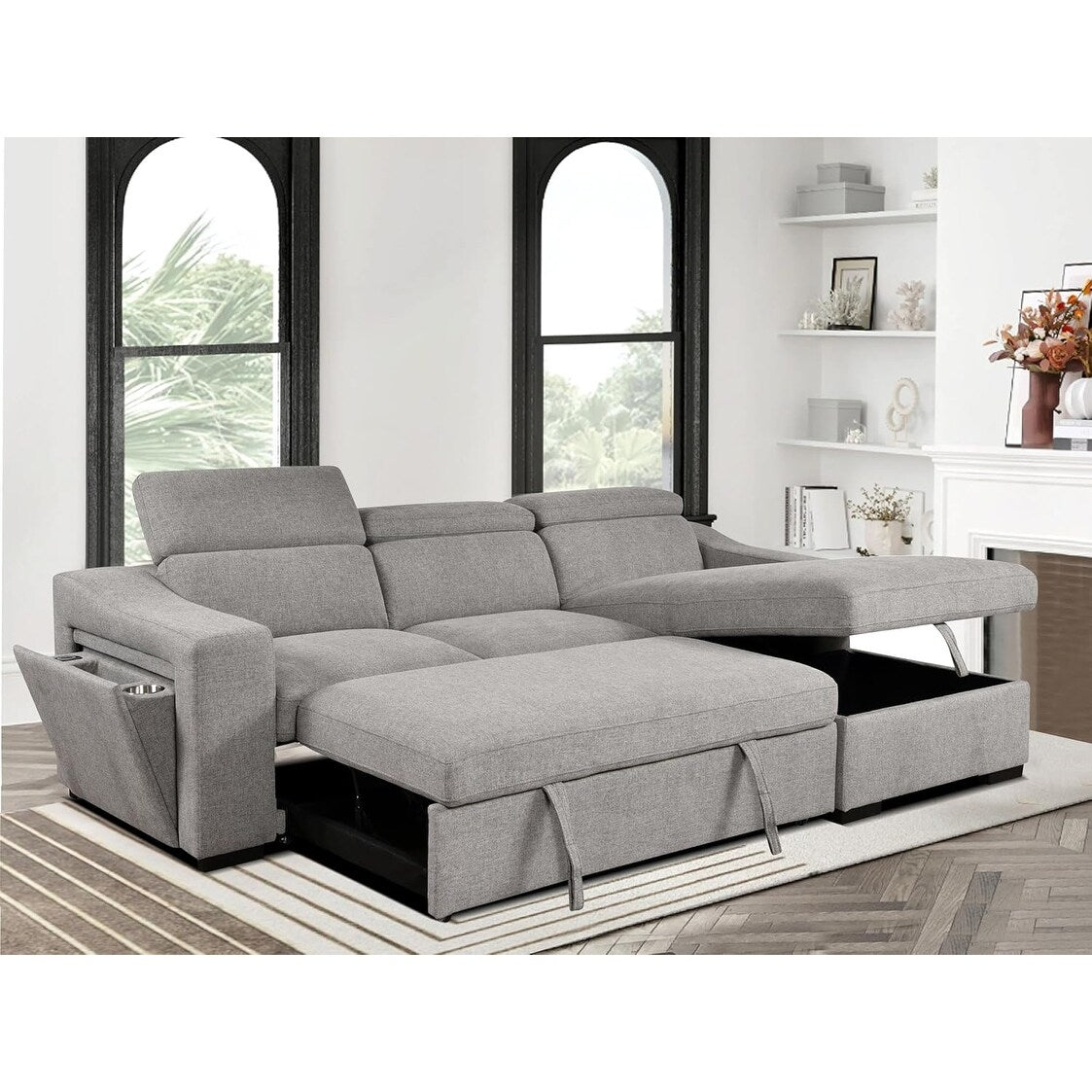 Roomfitters 103 Canapé Sectionnel Convertible avec Chaise Longue de Rangement, Appuie-Têtes Réglables, Canapé d'Angle Couchage en Forme de L