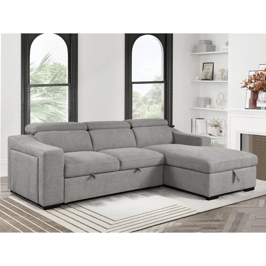 Roomfitters 103 Canapé Sectionnel Convertible avec Chaise Longue de Rangement, Appuie-Têtes Réglables, Canapé d'Angle Couchage en Forme de L