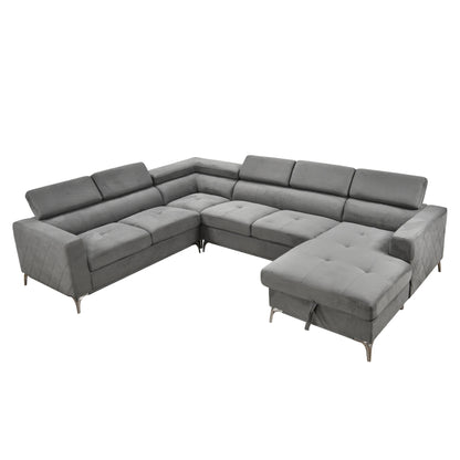 Roomfitters 122 Canapé Sectionnel Extra-Large avec Chaise Longue et Range-Ménage, Canapé Contemporain en Forme de U à 7 Places