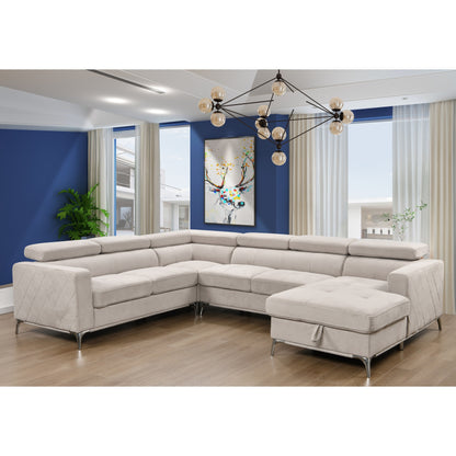 Roomfitters 122 Canapé Sectionnel Extra-Large avec Chaise Longue et Range-Ménage, Canapé Contemporain en Forme de U à 7 Places