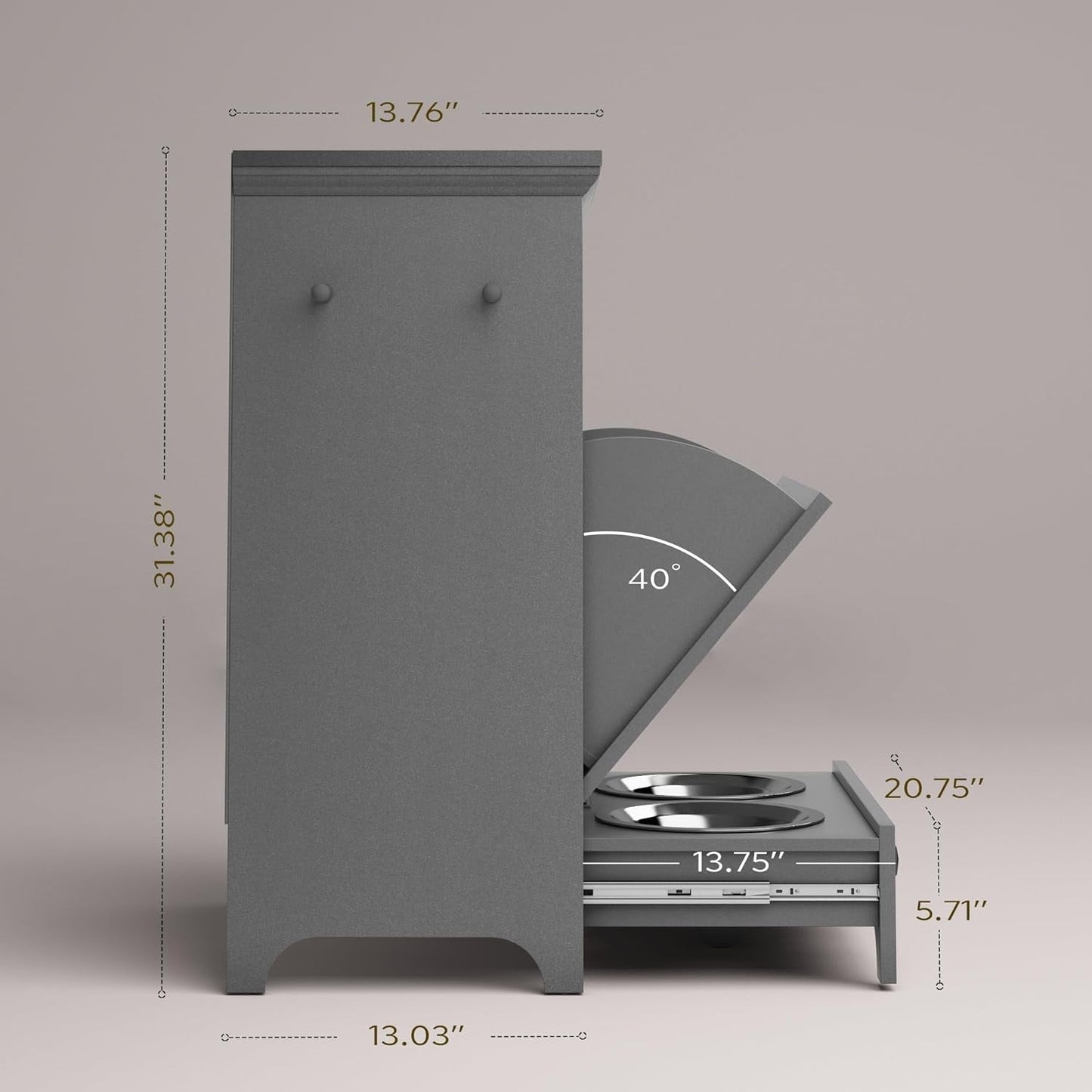 Station d'alimentation pour chien Roomfitters avec 2 gamelles surélevées, meuble de rangement basculant pour l'alimentation des animaux domestiques