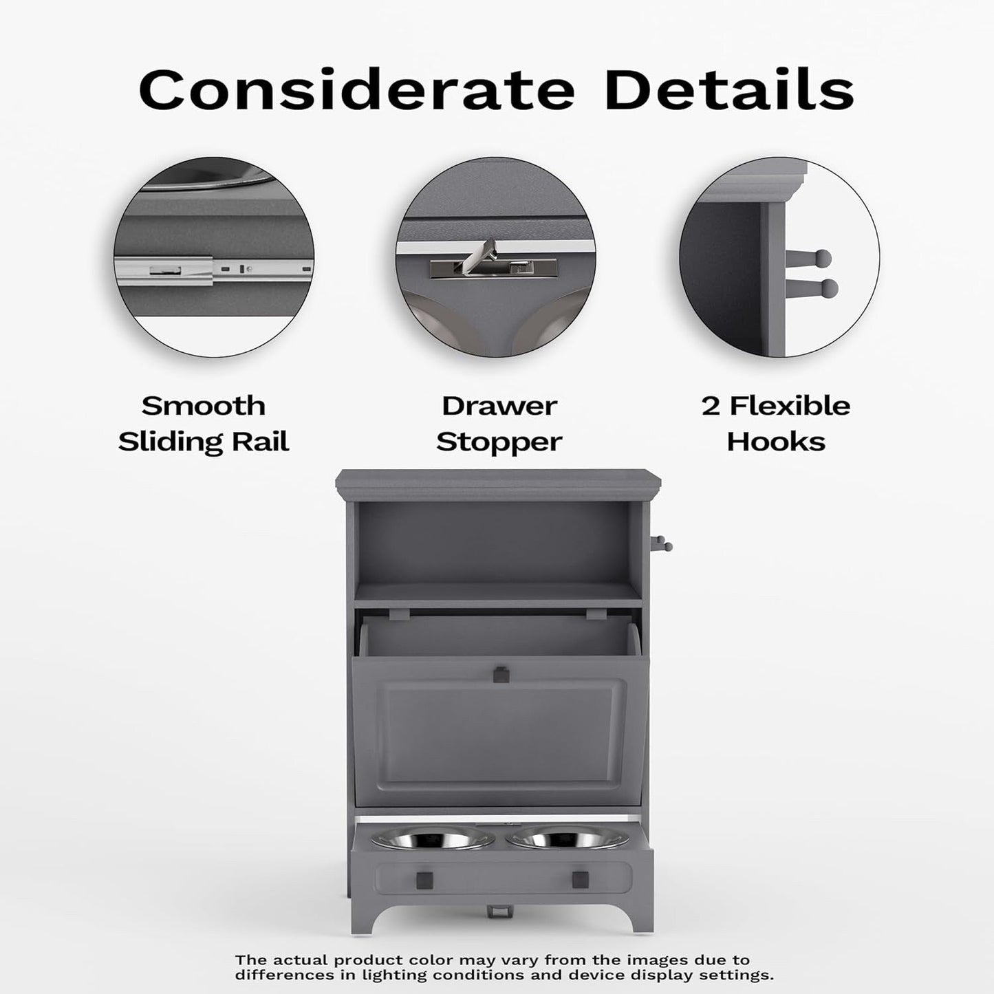 Station d'alimentation pour chien Roomfitters avec 2 gamelles surélevées, meuble de rangement basculant pour l'alimentation des animaux domestiques