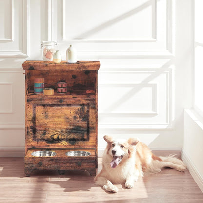 Station d'alimentation pour chien Roomfitters avec 2 gamelles surélevées, meuble de rangement basculant pour l'alimentation des animaux domestiques