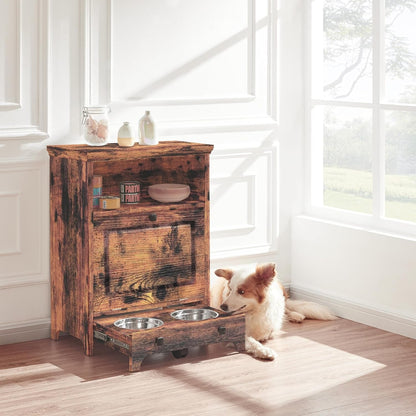 Station d'alimentation pour chien Roomfitters avec 2 gamelles surélevées, meuble de rangement basculant pour l'alimentation des animaux domestiques