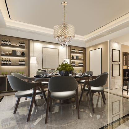 Suspension tambour ronde perlée avec cristaux suspendus