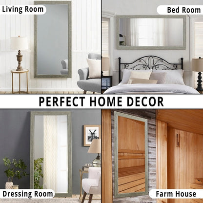 Grand miroir mural rustique - Miroir pleine longueur rectangulaire avec cadre en bois 66 x 32 pouces pour salon, chambre à coucher
