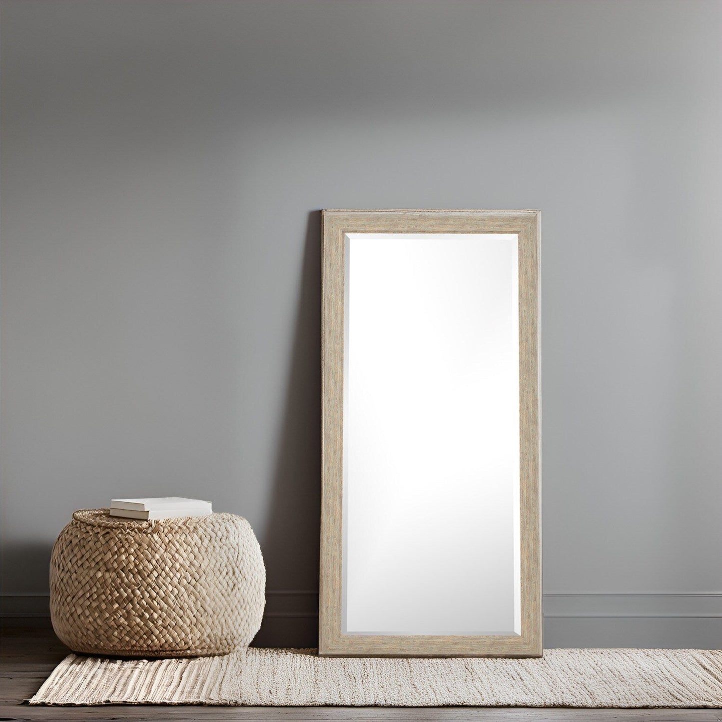 Grand miroir mural rustique - Miroir pleine longueur rectangulaire avec cadre en bois 66 x 32 pouces pour salon, chambre à coucher