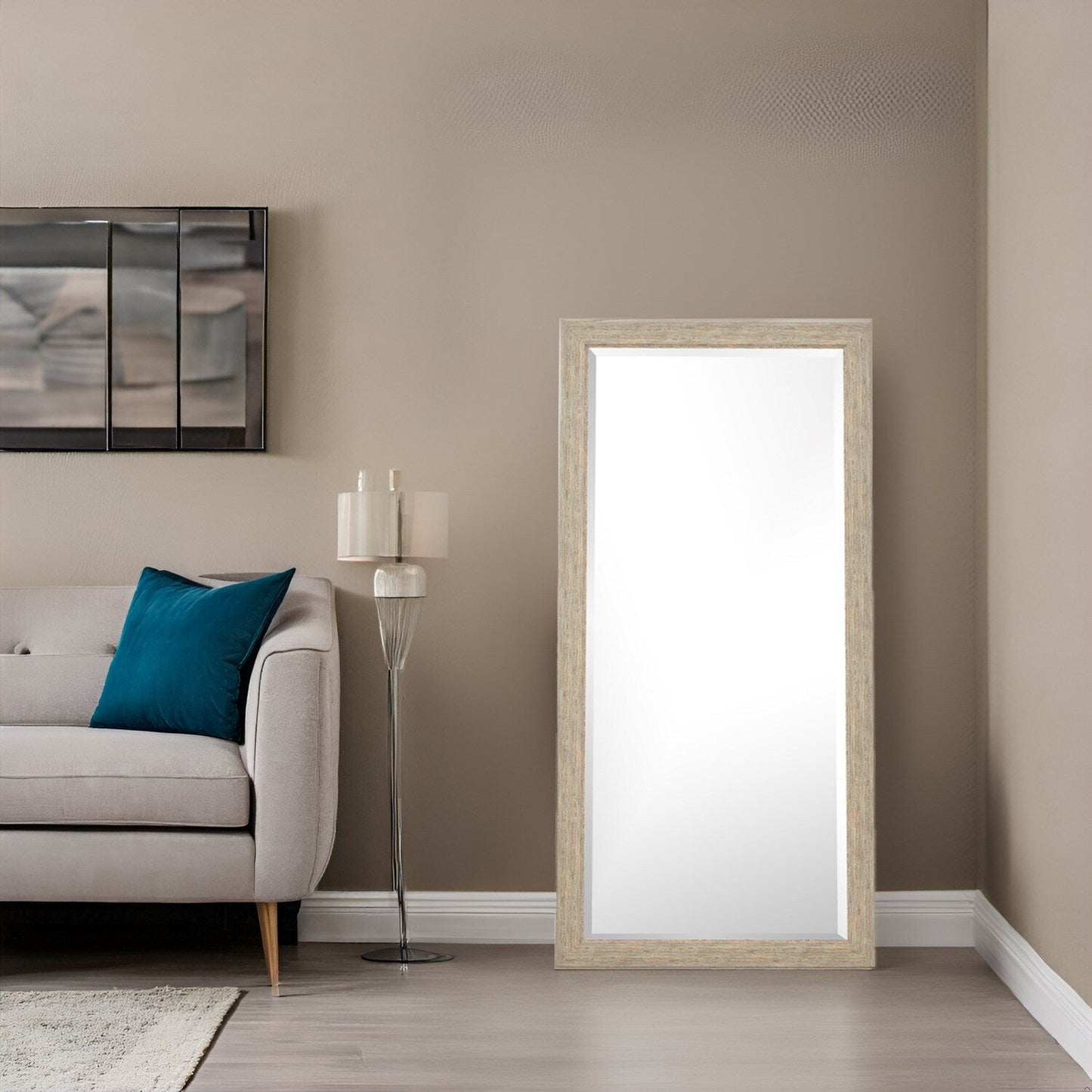 Grand miroir mural rustique - Miroir pleine longueur rectangulaire avec cadre en bois 66 x 32 pouces pour salon, chambre à coucher