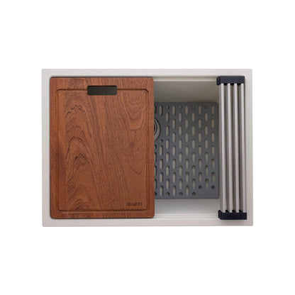 Ruvati Lavabo de buanderie à encastrer sous plan de travail Workstation Warm White en epiRock de 25 pouces - RVG2321WB