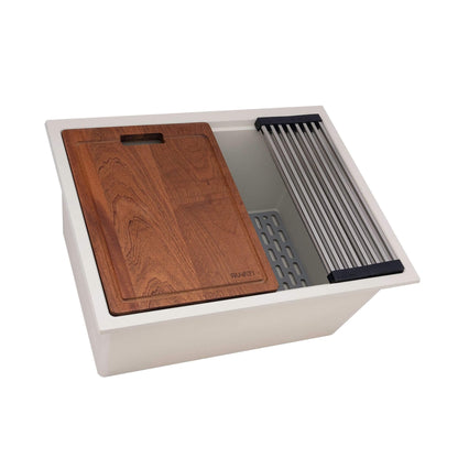 Ruvati Lavabo de buanderie à encastrer sous plan de travail Workstation Warm White en epiRock de 25 pouces - RVG2321WB